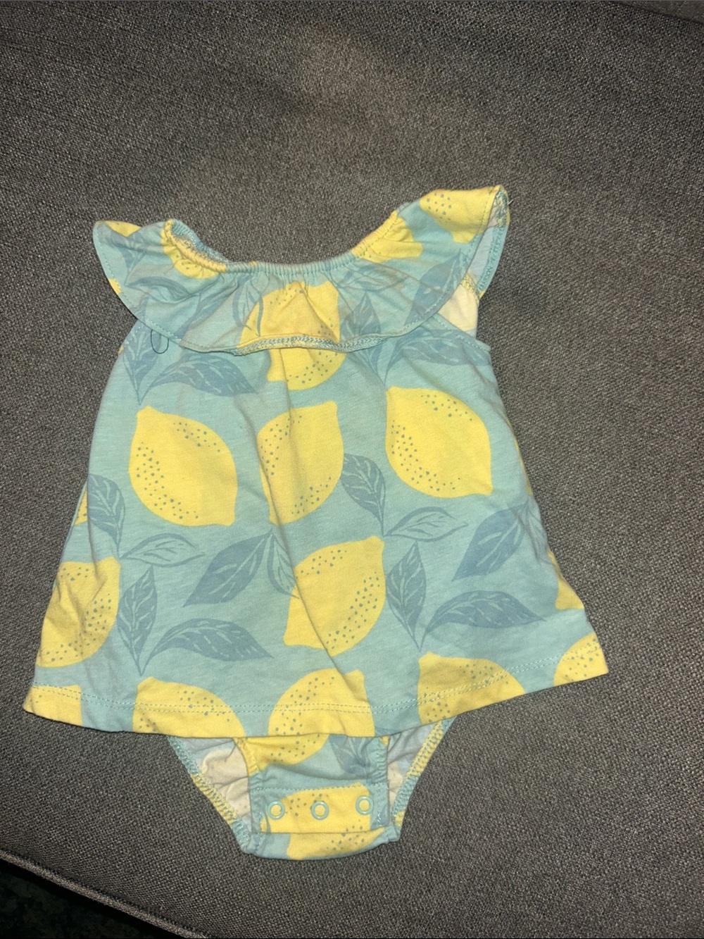 Carter's Lemon Print Blue and Yellow Ruffle Bodysuit Dress